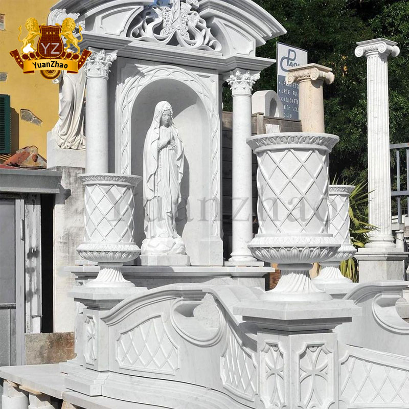 Outdoor Large Size Religious White Marble Virgin Mary Sculpture Tombstone