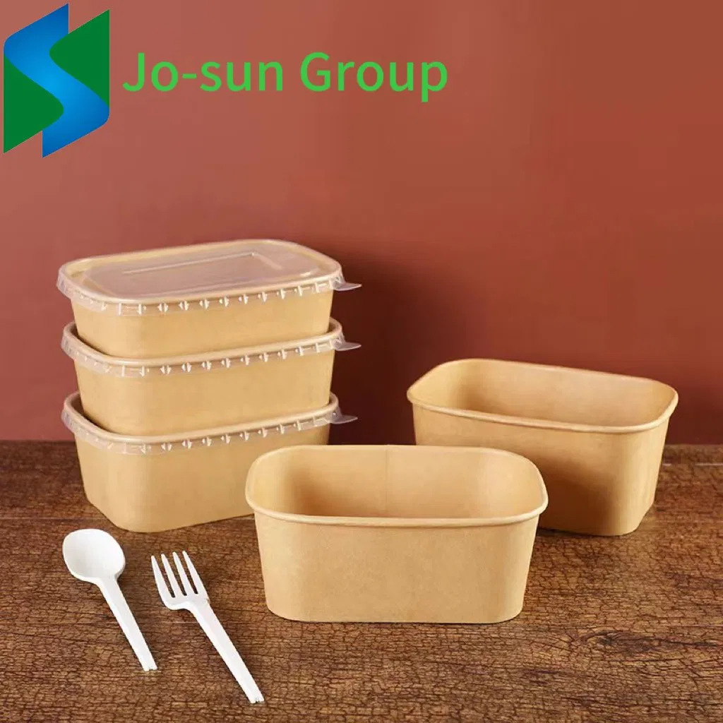 Jo-Sun Disposable Kraft Paper Salad Packaging Tableware Square Paper Salad Bowl with Lid