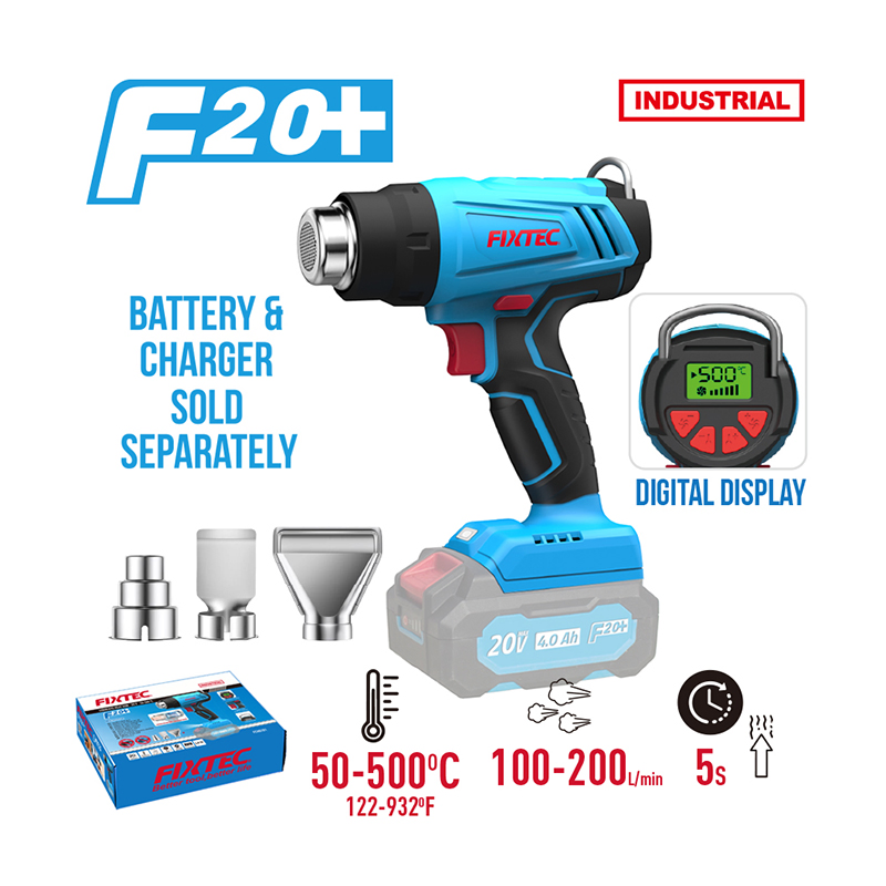 Fixtec Wholesale Mini 20V Battery Cordless Hot Air Gun Industrial Electric Rechargeable Shrink Wrap Heat Gun Machine