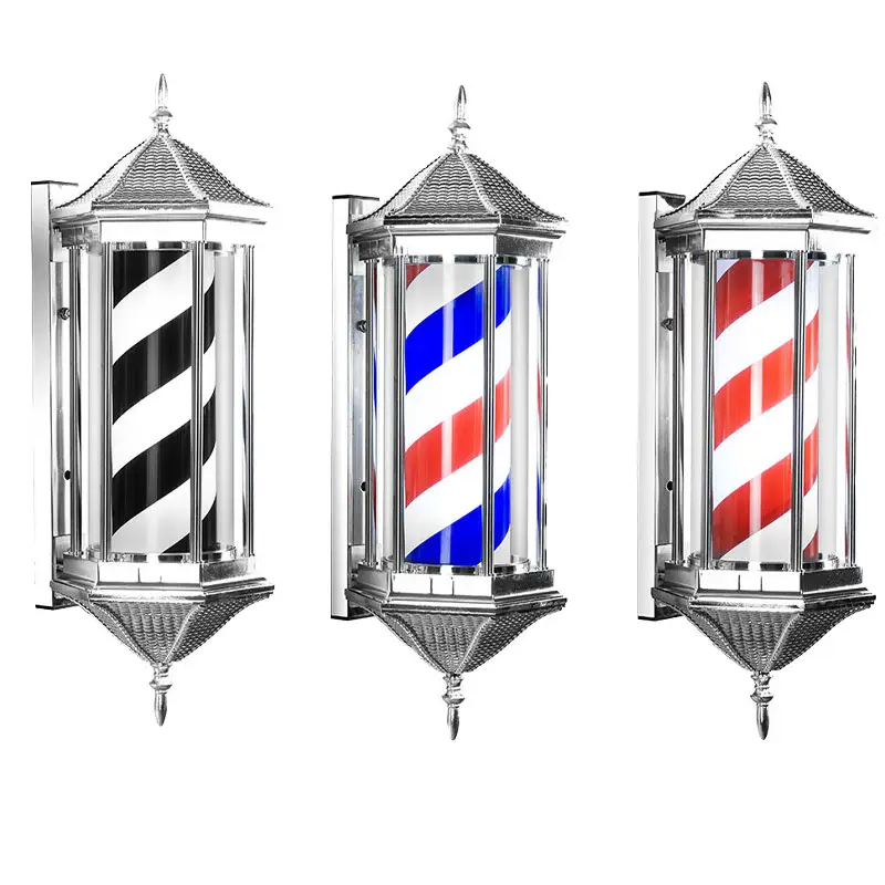Vintage LED Barber Pole Light with Rotating Illuminated Sign