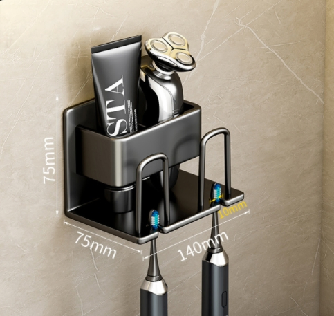 No Drill Wall-Mounted Bathroom Toothbrush Holder for Brushes and Toothpaste Space-Saving