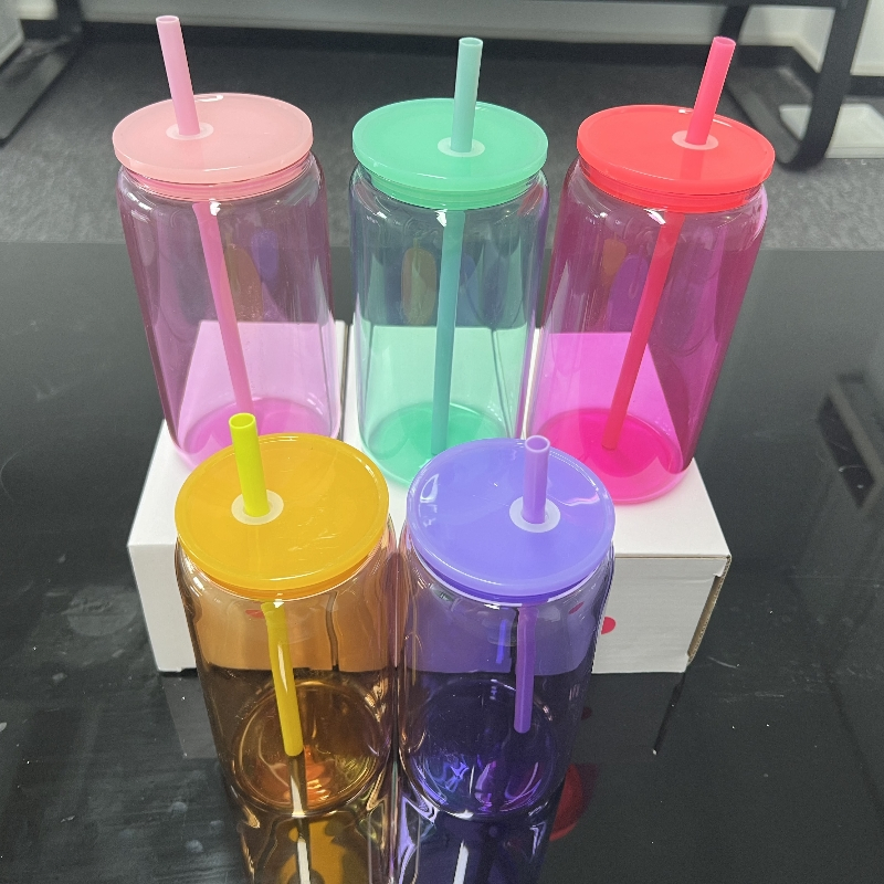 Jelly Candy 16oz Glass Jar Borosilicate Clear Glass Cups Tumbler Sublimation Soda Beer Glass Can with Lid