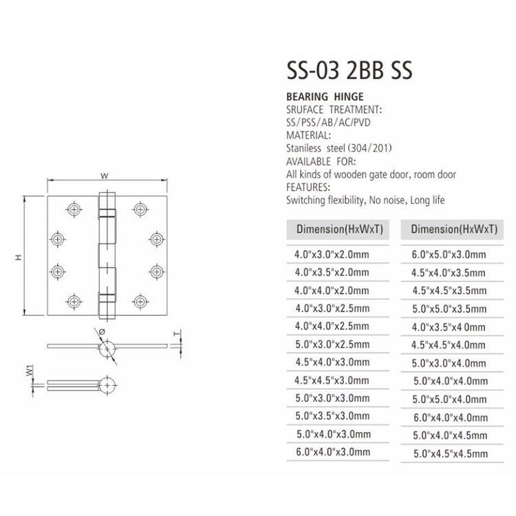 UL CE Folding Ball Bearing Security Door Hinges for Heavy Doors