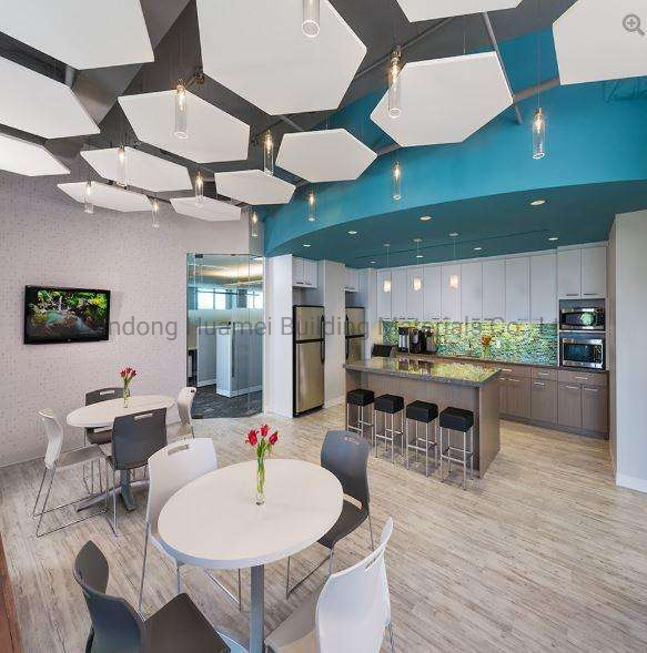 Fireproof Decorative Interior Suspended Metal Ceiling Tiles Fashionable Hexagon Glasswool Ceiling Panel