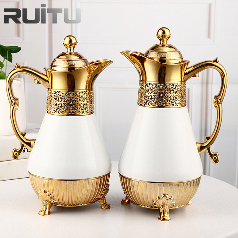 Arabian Electroplating Process Kettle Pots Decorative Middle East Glass Line Stainless Steel Insulated Vacuum Thermal Insulation Arabic Dallah Coffee Pot