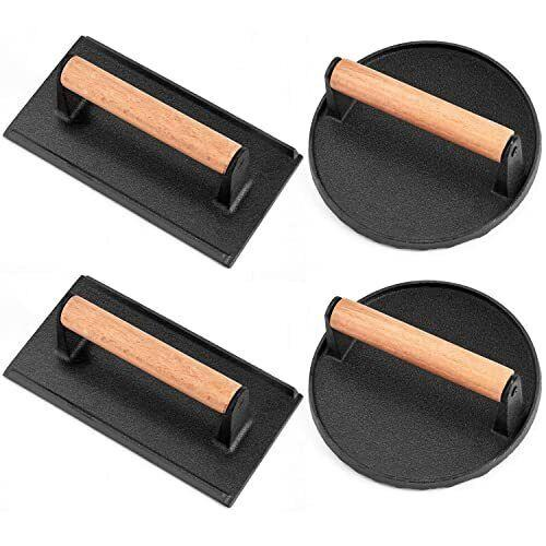 2024 New Wood Handle Hamburger Patty Maker Metal Meat Press Stuffed Steak Burger Press Bacon Presser BBQ Cast Iron Grill Press