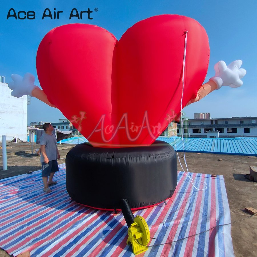 Custom Inflatable Heart Cartoon Model with Black Base for Valentine's Day Party Decoration