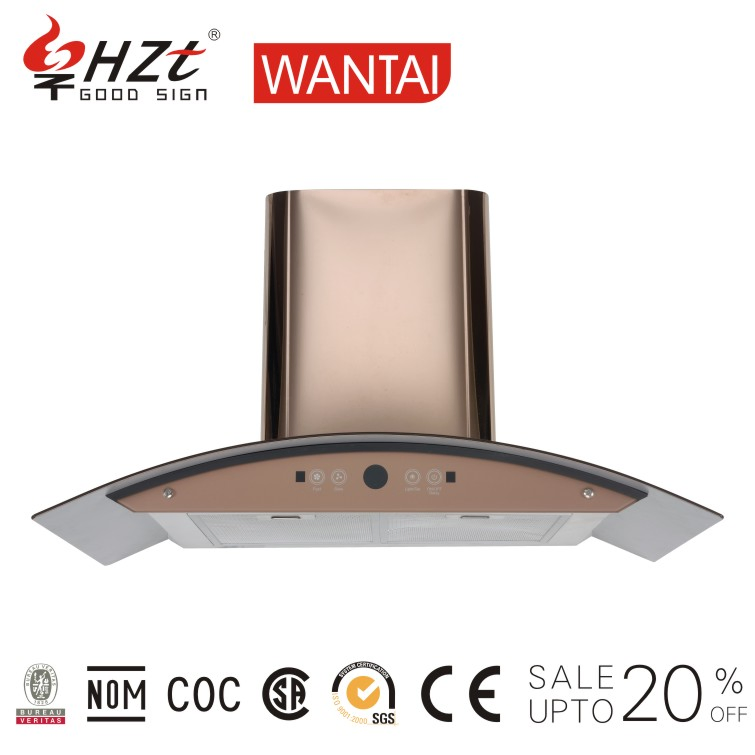 Kitchen Appliance Electric Products Curved Glass Push Button Island Chimney Range Hood