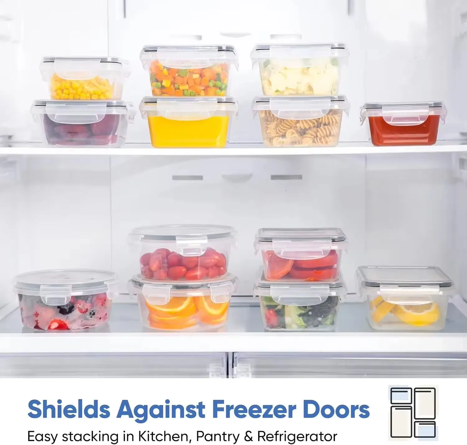 16-Pack Classic Easy Snap Lids Food Storage Containers with Freshness Preservation for Kitchen Microwave Refrigerator Camping