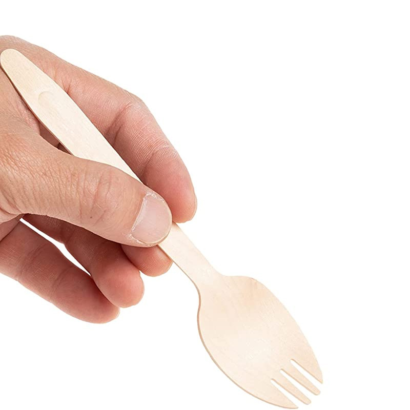 100%Natural Custom Disposable Wooden Cutlery 162mm Length Birth Wooden Spork for Lunch