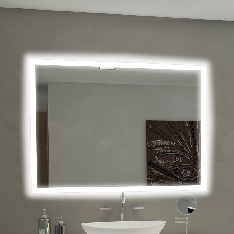 Hotel Home Decoration Wall Mounted Illuminated Rectangle Bathroom LED Mirror with Defogger