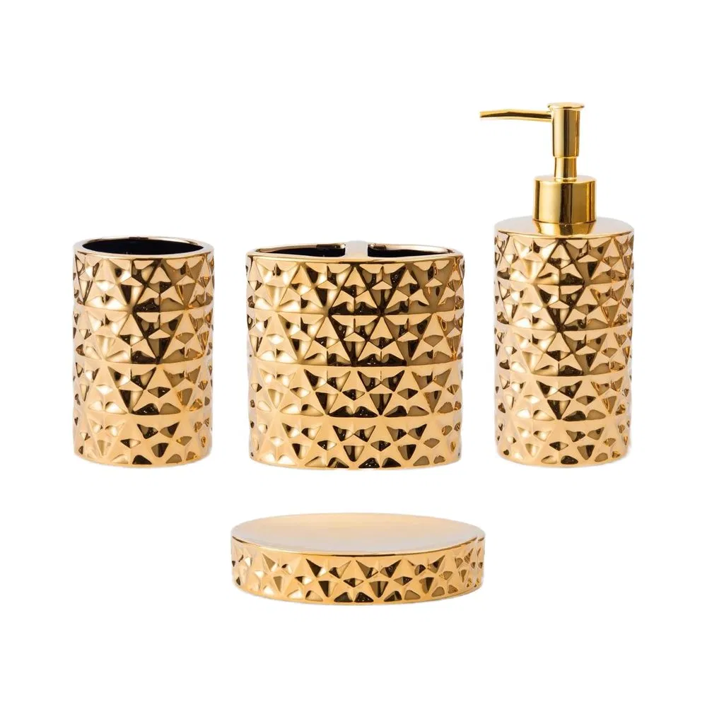 Modern Bathroom Set Luxury 4 Piece Ceramic Bathroom Set Gold Bathroom Accessories