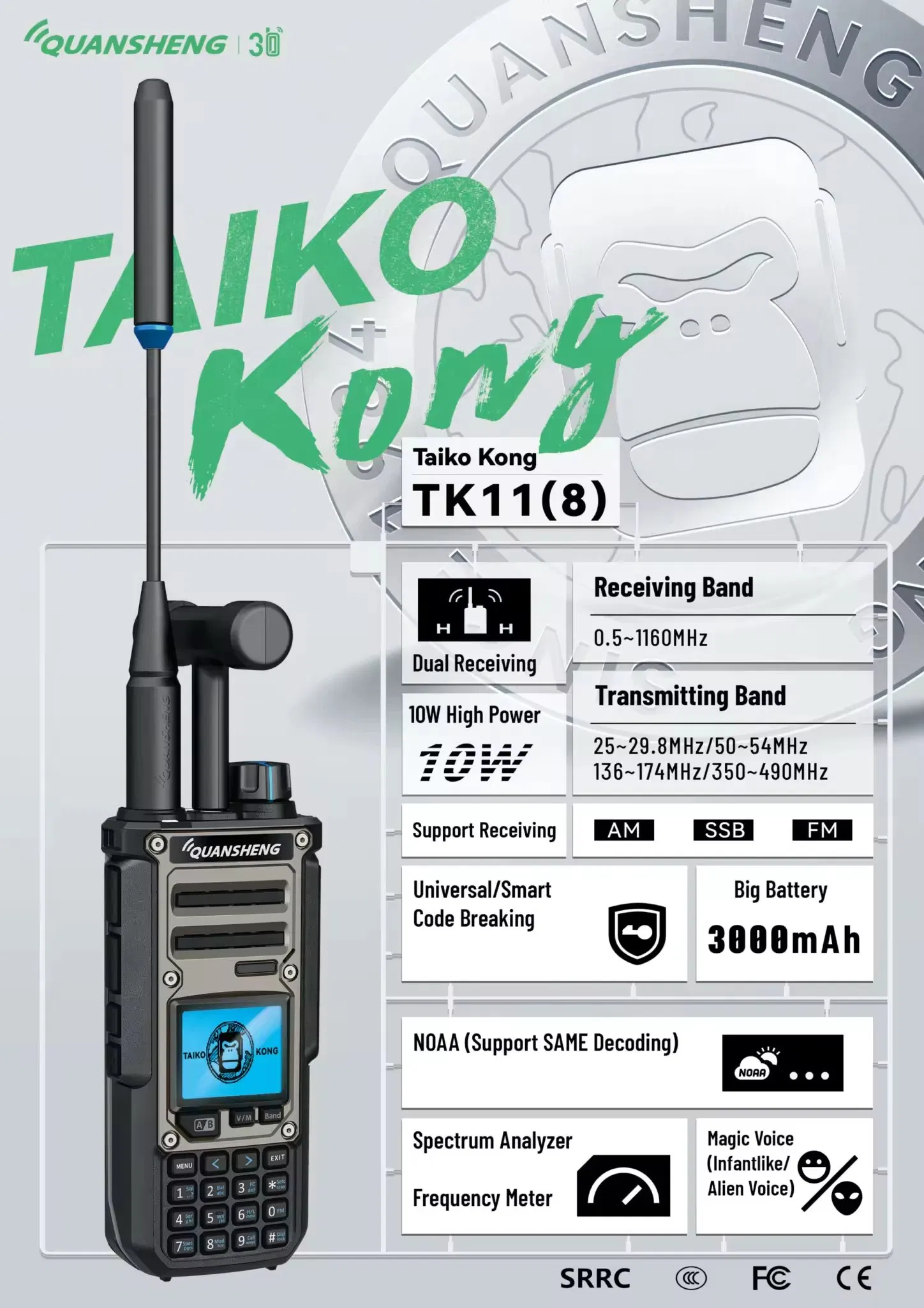 Радиостанция Quansheng TK11 10W, мультидиапазонная