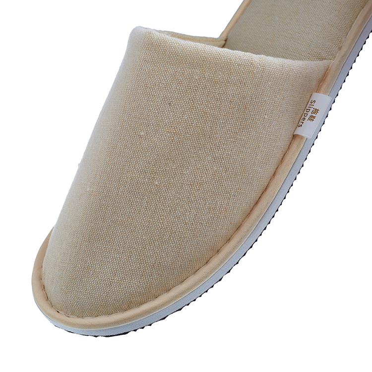 Custom Logo Luxury Non Slip Rubber Sole Canvas Fabric Guest SPA Disposable Closed Toe Slippers for Hotels
