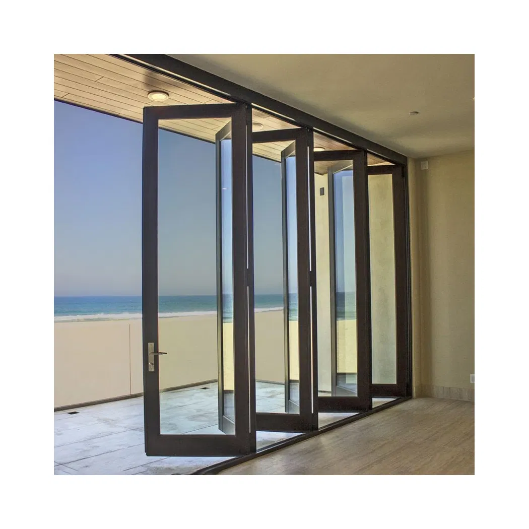 Aluminum Bi-Fold Door Glazing Glass Black Aluminum Frame Windows Doors Aluminum Frame Glass Aluminum Bi-Fold Door