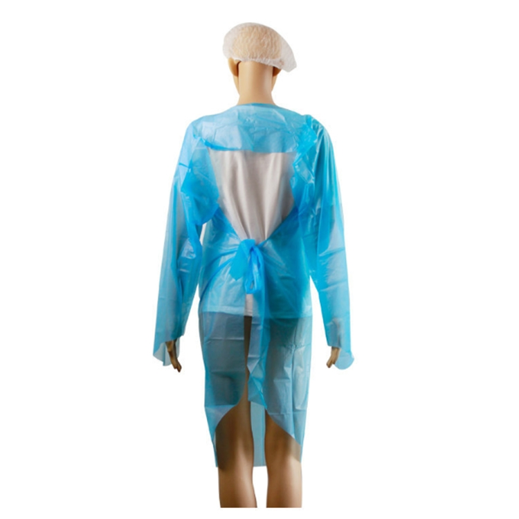 Strong Blue Fluid Resistant CPE Isolation Gowns with Thumb Loop Pack 100