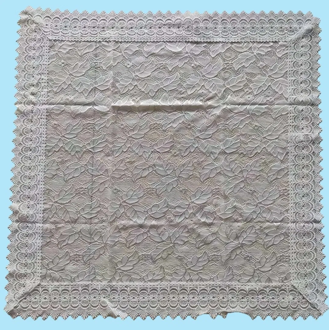 All Work Leaf Embroidered with White Lace Tablecloth