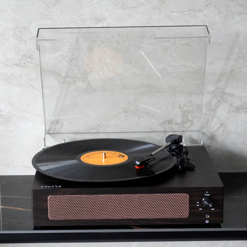 Wooden Box Style Bluetooth Turntable Music Gramophone 3 Speed Vintage Vinyl Lp Record Player with Auto Stop Function