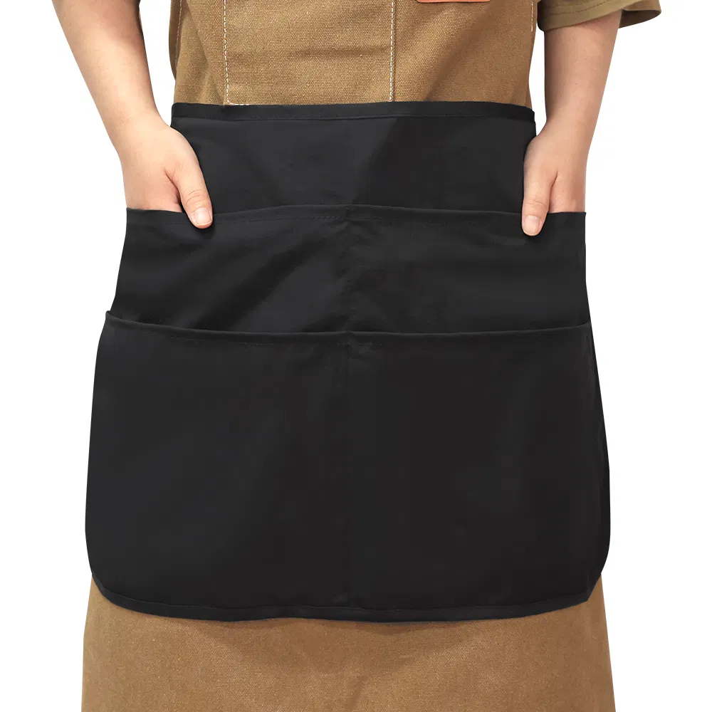 Wholesale Short Wear-Resistant Barber Aprons Work Waist Apron with 4 Big Pockets