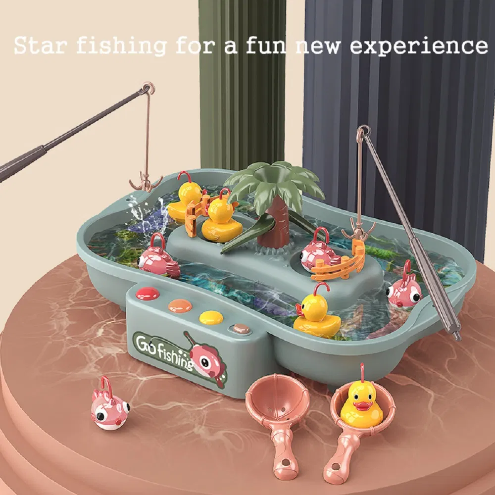 Toys Kingsland Children Magnetic Fishing Toy Music Electric Circulation Fishing Duck Fishing Platform Water Play Game Toys for Kids Gift Esg17653
