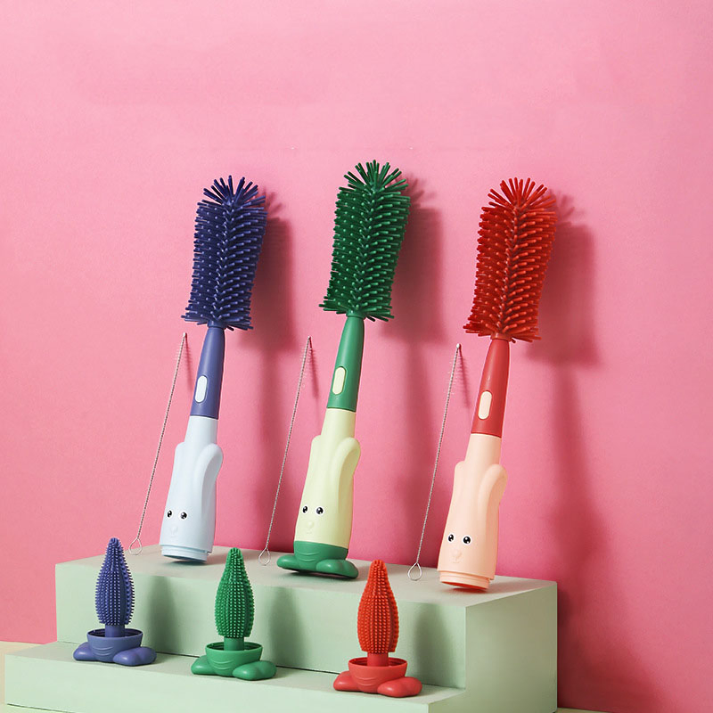 Factory Direct Sales All-Round Cleaning Silicone Bottle Nipple Straw Brush Water Cup Rotating Cleaning Brush