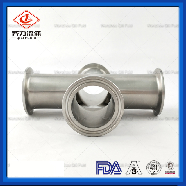 Sanitary SS304 3A, DIN, SMS Cross with Tri Clamp Ends Four Way Equal Cross