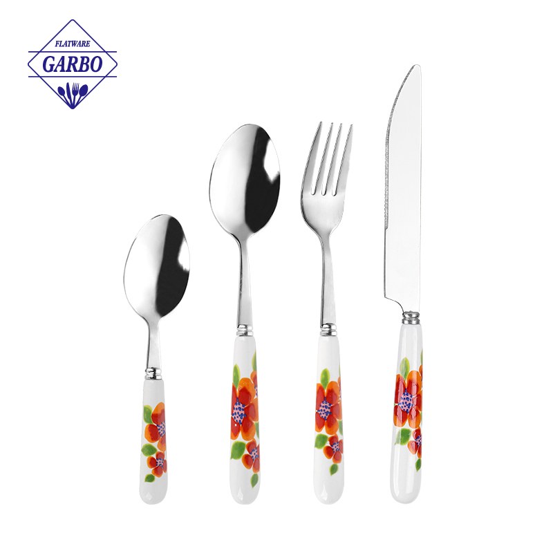 Wholesale 17cm Mirror Polished Stainless Steel 13/0 PVD Gold Tableware Dinner Knife with Ceramic Plate Set