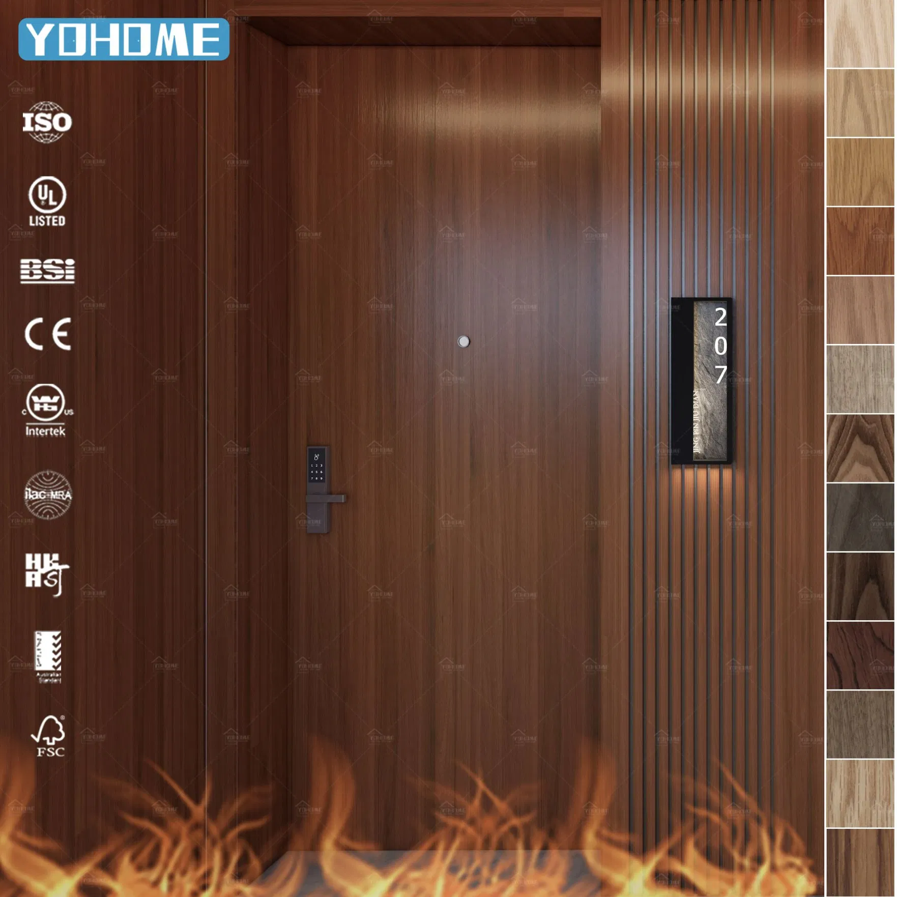 Australia Standard 90 Minutes Fire Resistance Soundproof Hotel Apartment Modern Oak Veneer Fire Rated Door