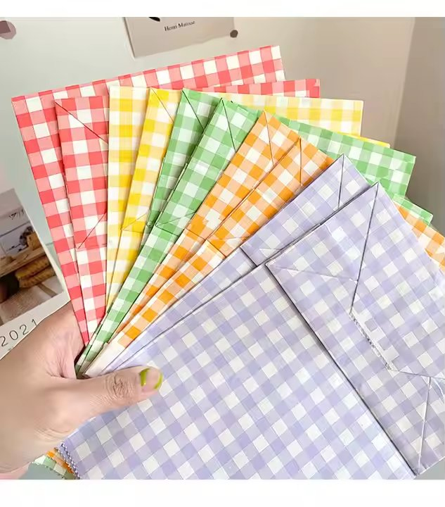 Colorful Plaid Kraft Paper Bag Cookies Candy Christmas Gift Bakery Treat Bags