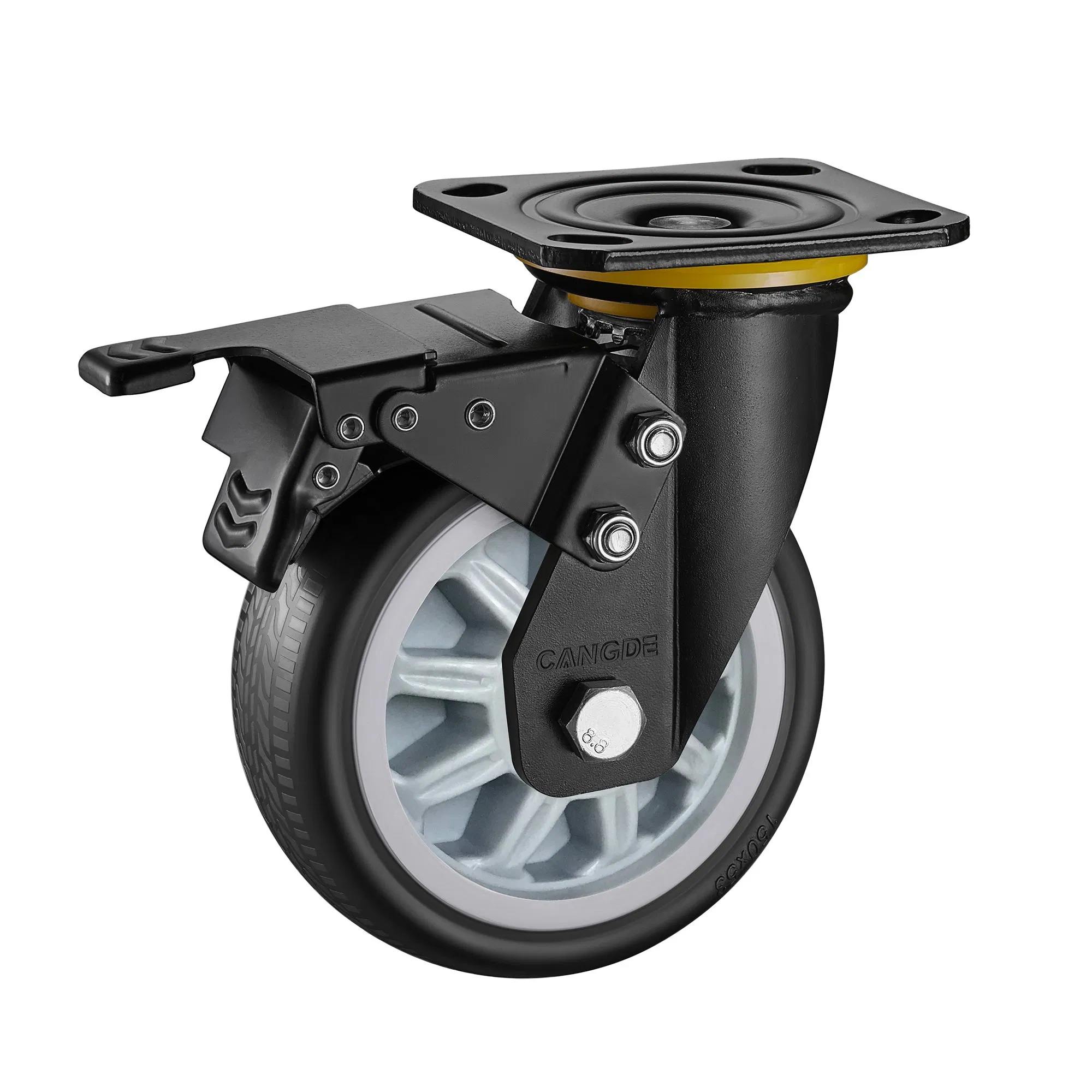 Heavy Duty Swivel Caster with Black TPR Wheel (4/5/6/8 Inch) - 50mm Wheel Width, Vibration Reducing & Silent Rolling for Industrial Equipment