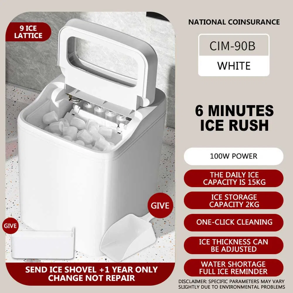 Portable 10kg Small Ice Maker Air-Cooled Fully Automatic Countertop Ice Cubes Machine with Self-Cleaning for Home Kitchen