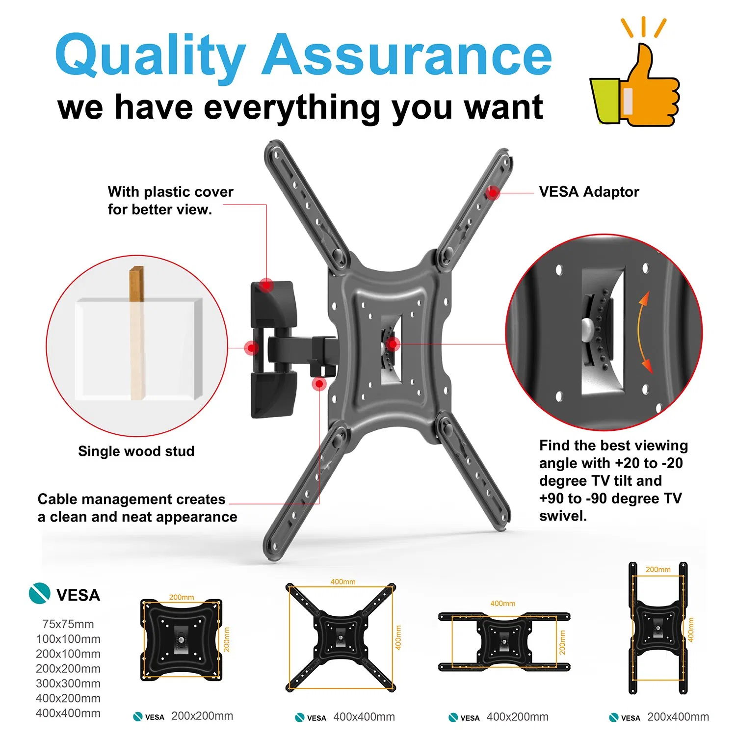 Кронштейн для ТВ Full Motion Vesa 400x400 мм