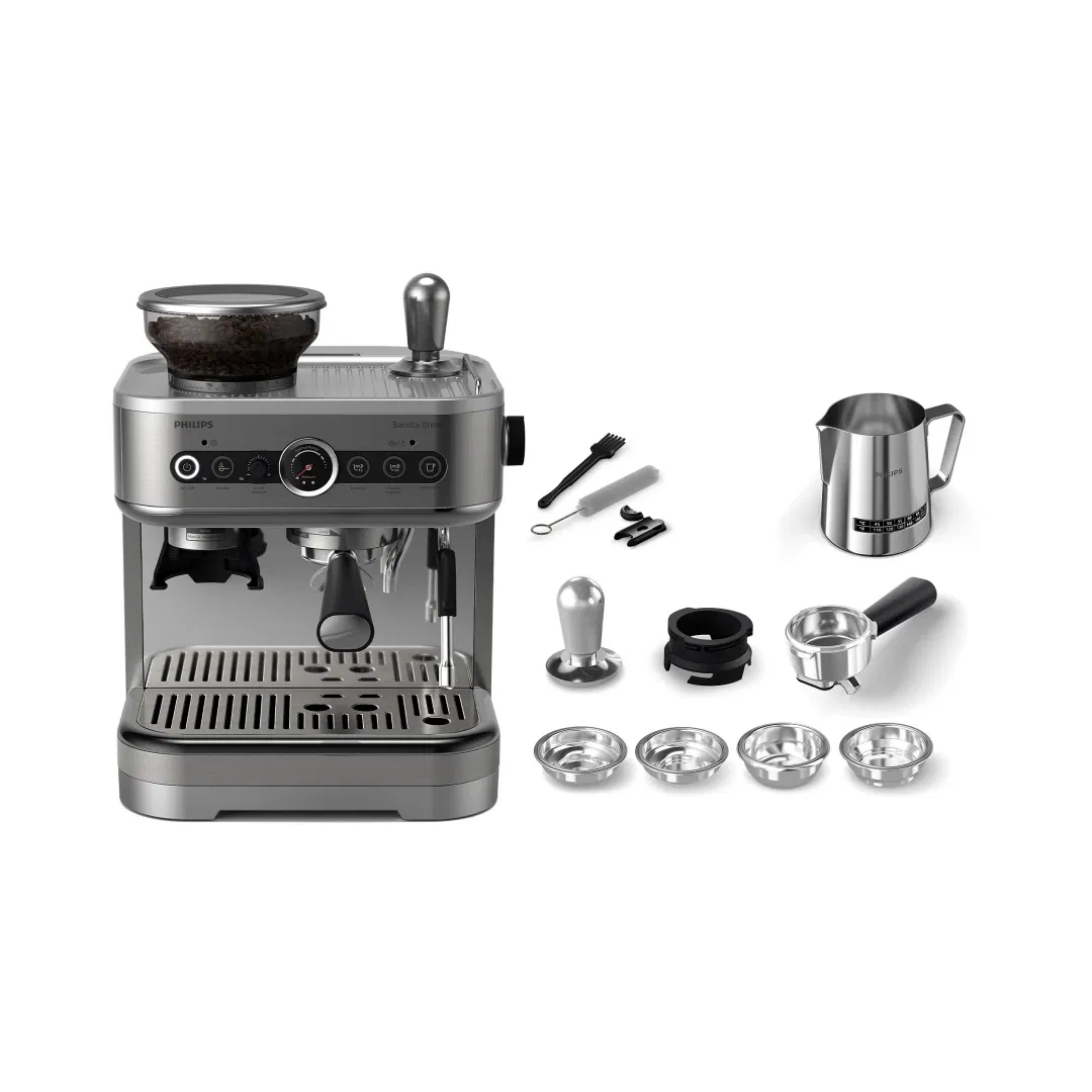 Premium Home Espresso Maker with 15 Grind Sizes Metal Conical Burr Grinder Powerful Steam Wand and Temperature Perfect Milk Jug Coffee Machine
