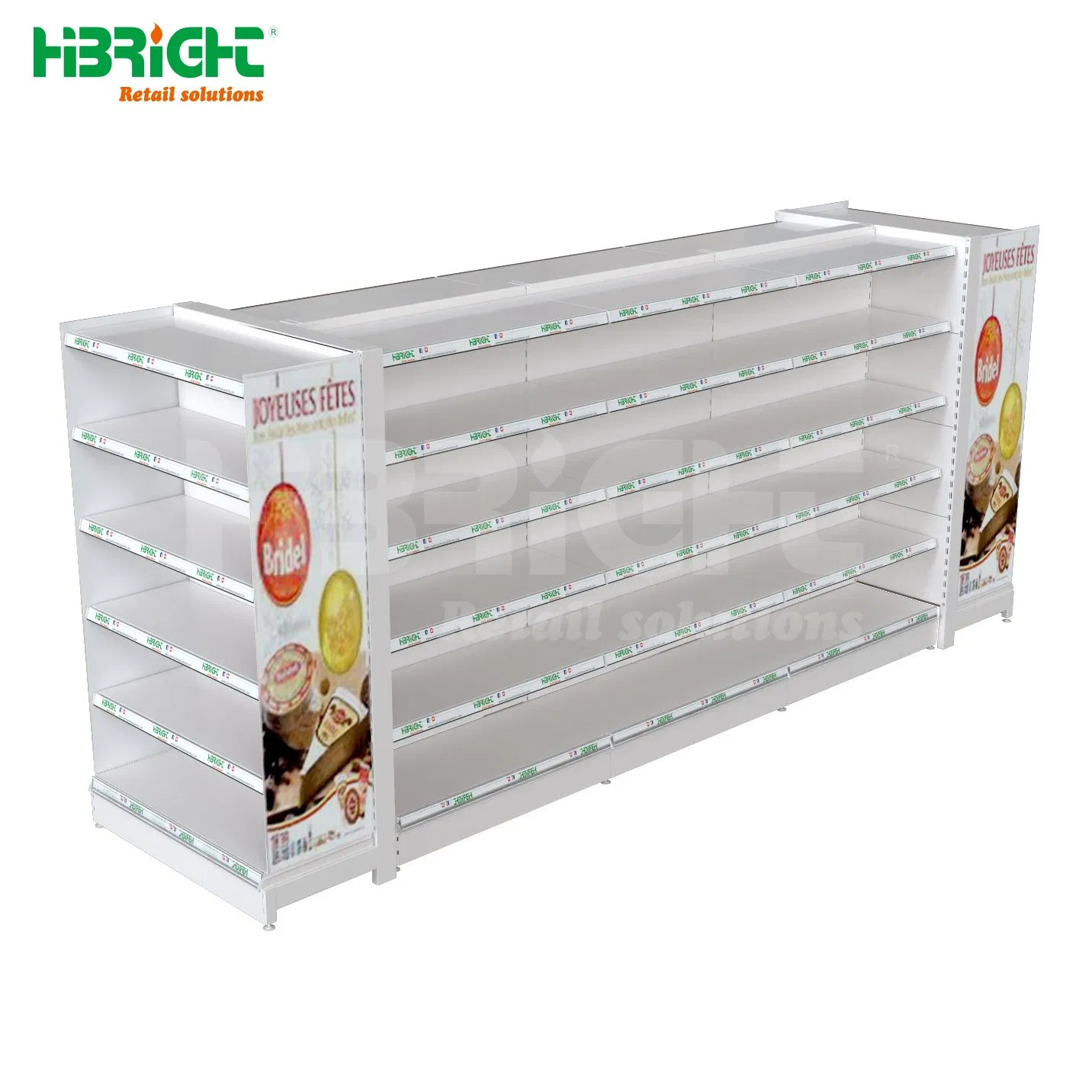 Heavy-Duty Steel Supermarket Rack Double-Sided Display Stand with Wooden and Metal Gondola Light-Duty Supermarket Shelving