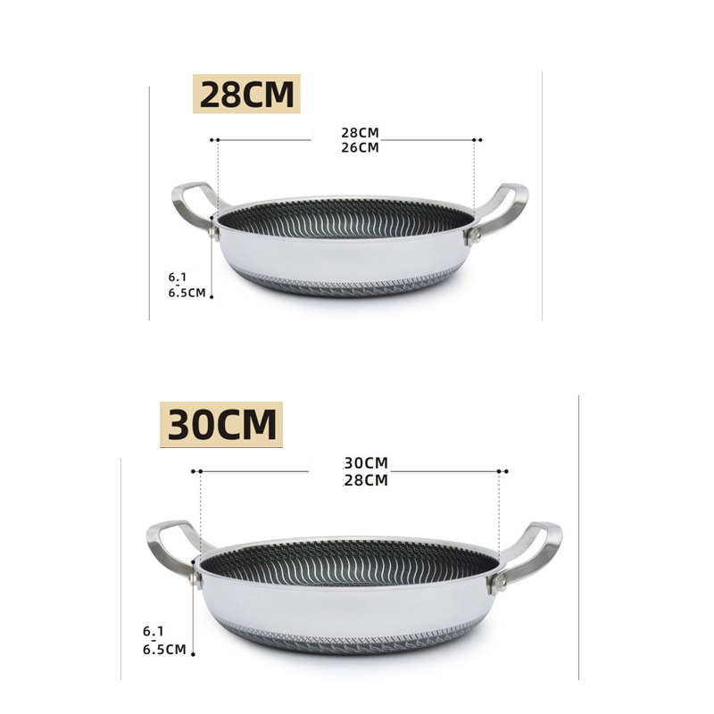 Double Ear Triply Stainless Steel Frying Pan Non Stick Steak Cookware
