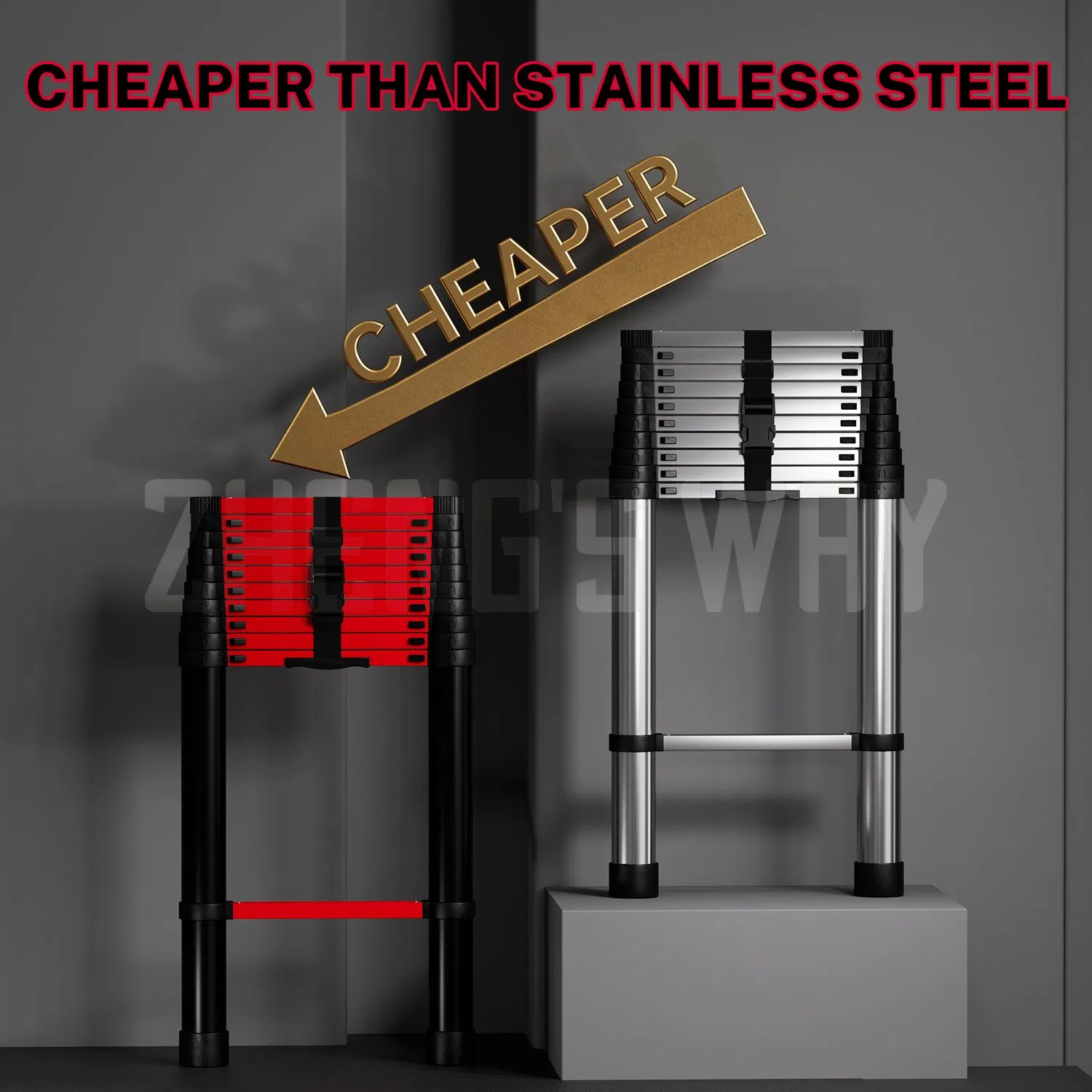 3.2m Steel Safety Folding Telescopic Ladder Industrial Design En131-6 Certified Outdoor Indoor Use Household Ladder