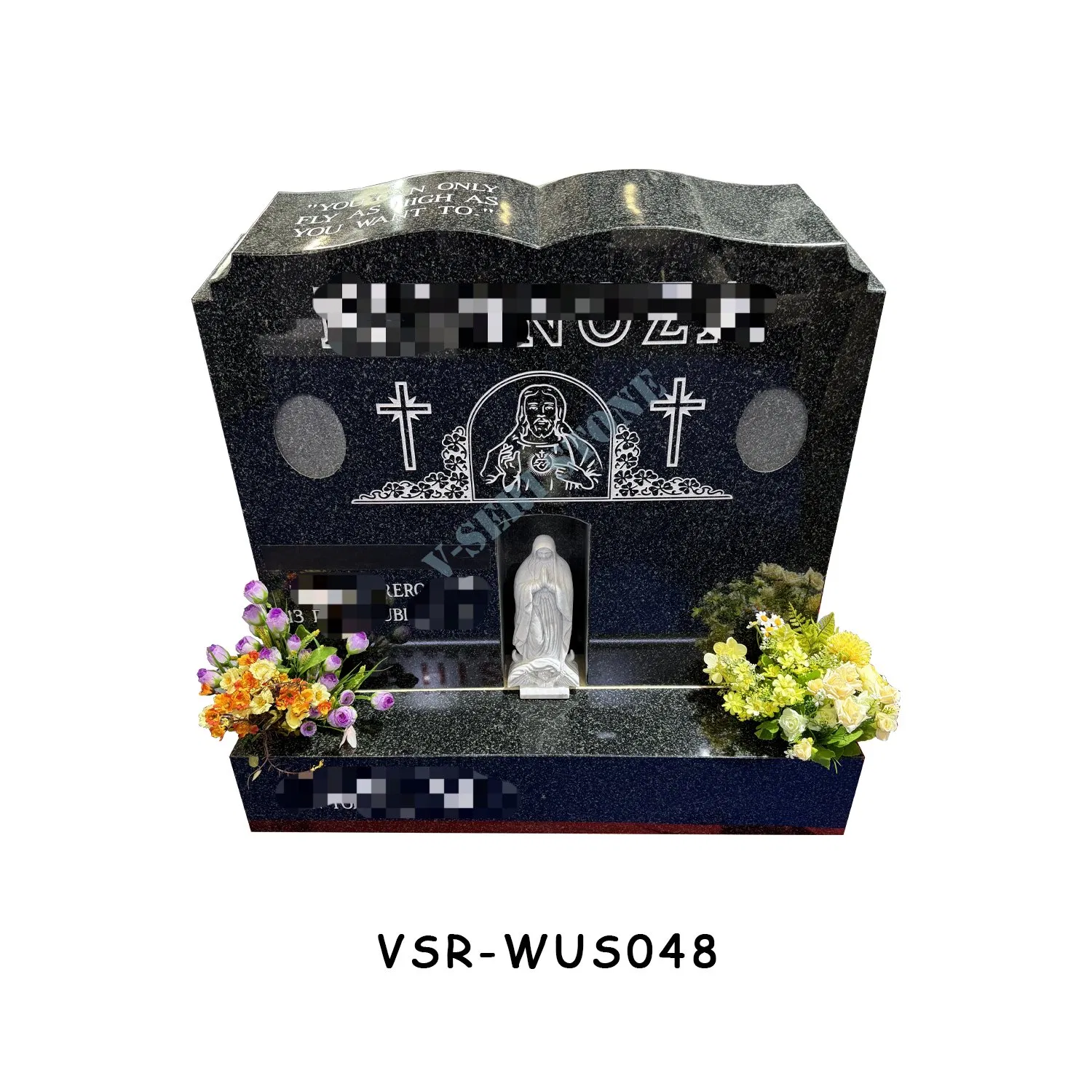 Blue Pearl Granite Headstone Gravestone Factory with Calla Pattern and Granite Vases