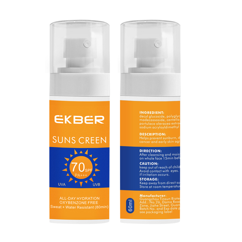 Hot Sale 60ml Natural Sun Care Organic Ingredients Physical Chemistry Sunblocking Sunscreen SPF70+++