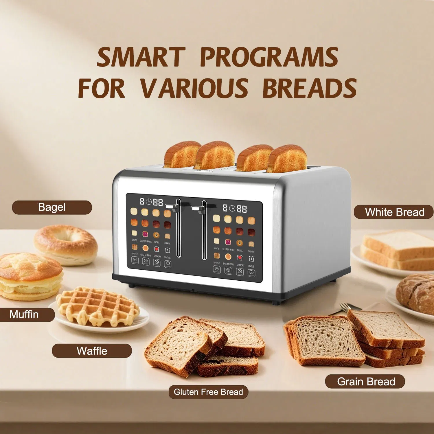 Super Large 4-Slice Toaster with Digital Display for Perfect Toast