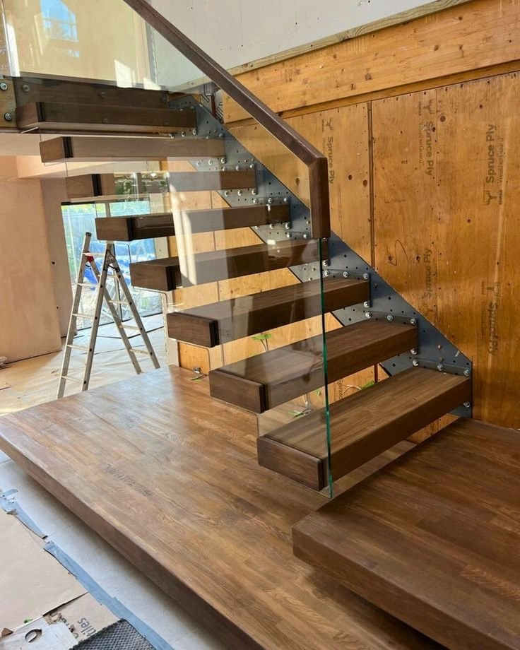 Modern Staircase Design Internal Floating Stair with LED Light Stainless Steel Modern Staircase