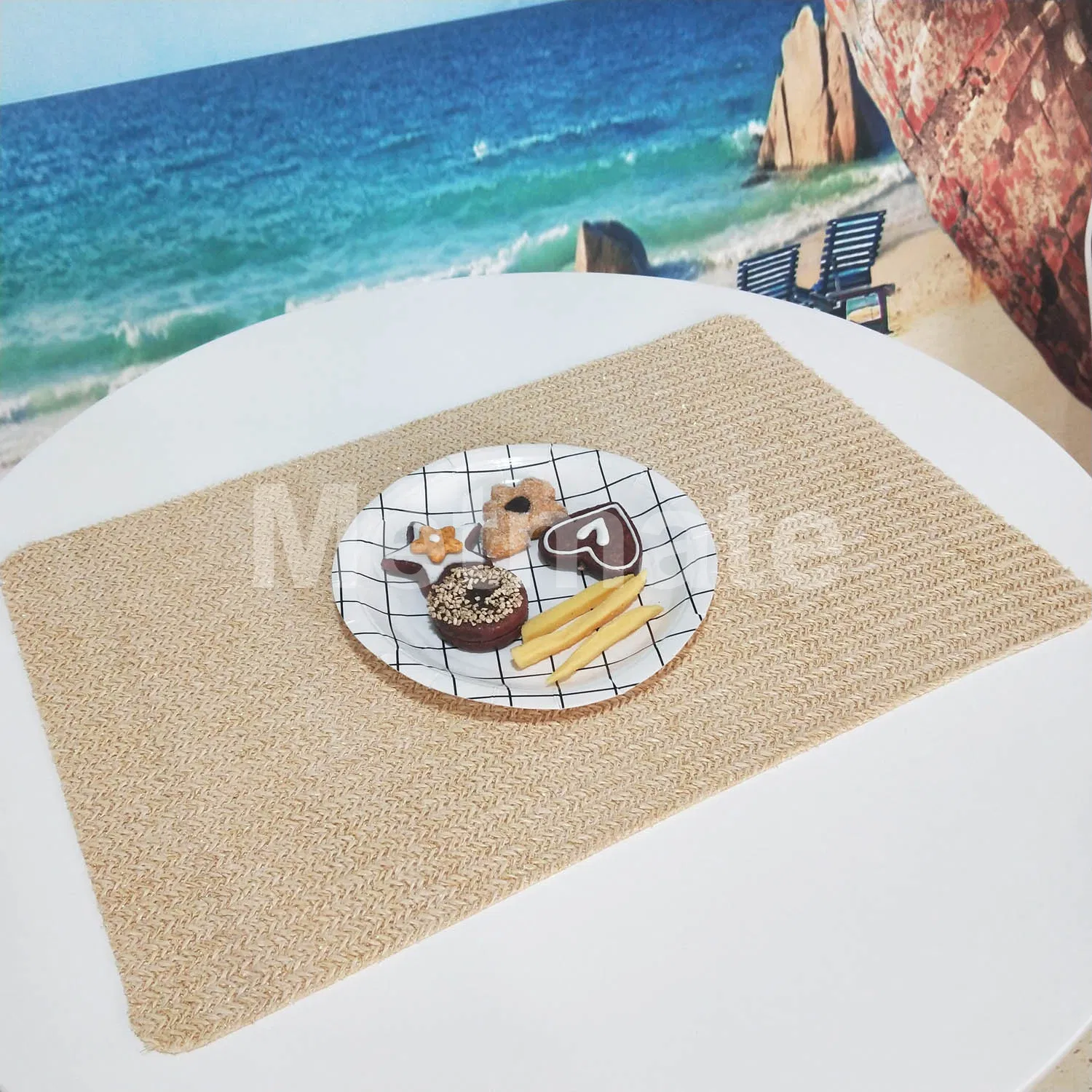 High End Luxury Spun Gold Plastic Square Woven Placemats