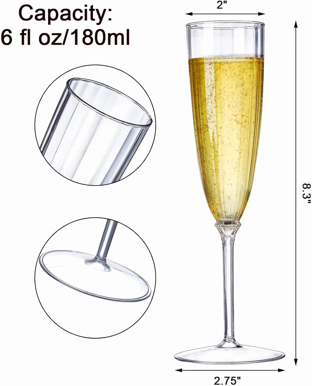 Elegant 6 Oz Clear Plastic Champagne Flutes for Parties