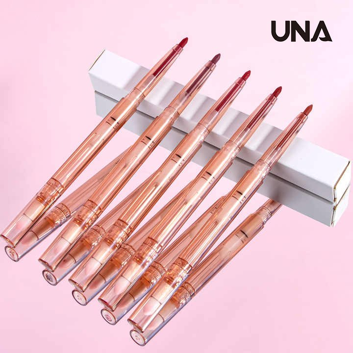 New Arrival Pink Lipliner Pencil Double Head Retractable Lip Liner with Lip Brush Pigmented Lip Liner for Dark Skin