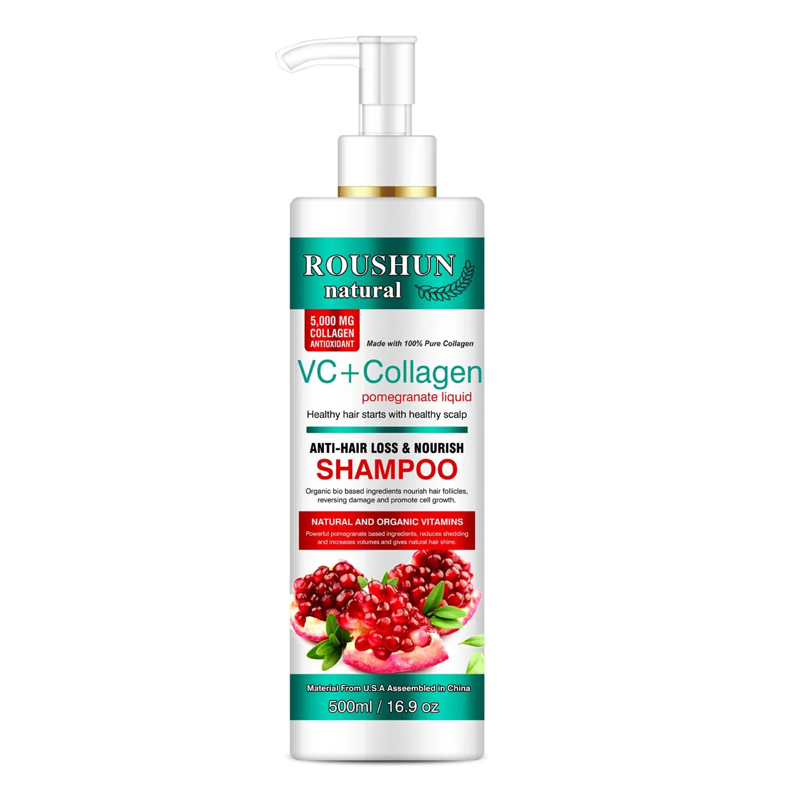 Roushun Anti-Hair Loss and Nourish Hair Shampoo with Vitamin C & Collagen