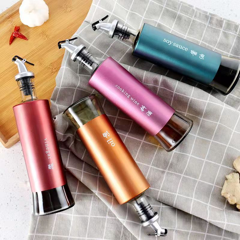 Colored Glass Oil Bottle Kitchen Leak Proof Oil Nozzle Pot