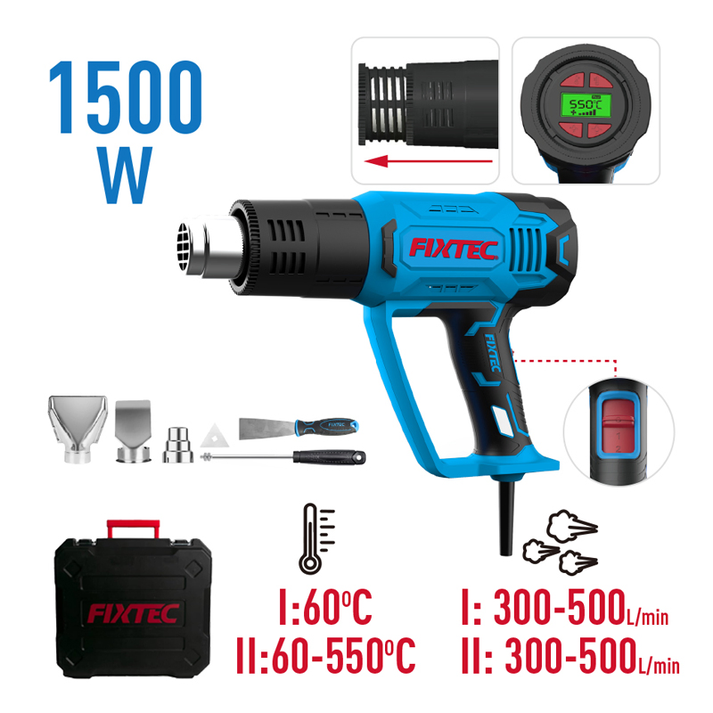 Fixtec Heavy Duty 1500W 100-120V Industrial Temperature Adjustable Hot Air Heater Blower Heat Gun