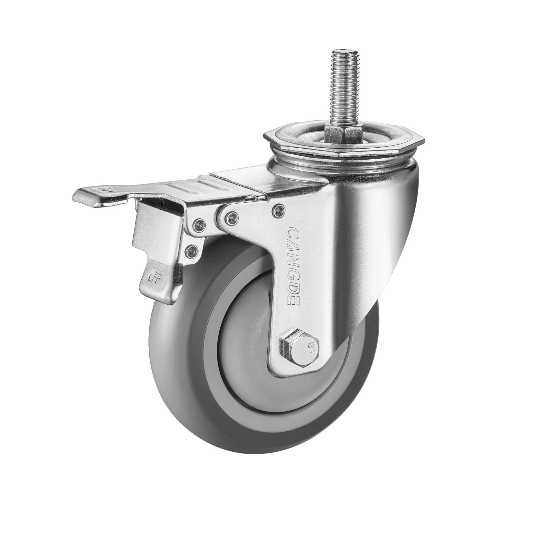 Industrial Threaded Stem Caster with Brake and Swivel Radius 102-115mm TPR