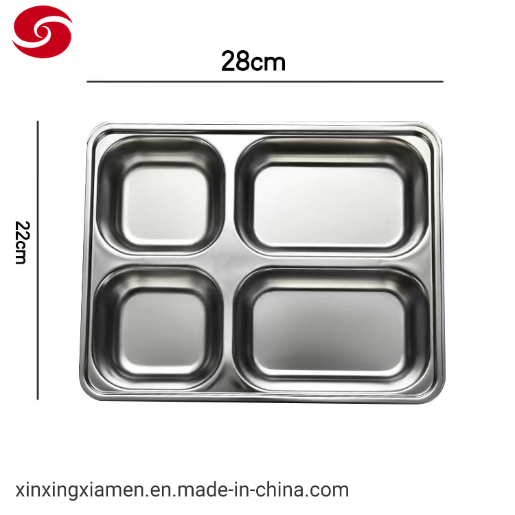 Hot Sell High Quality Stainless Steel Dinner Divided Compartments Plate with Lid Lunch Tray