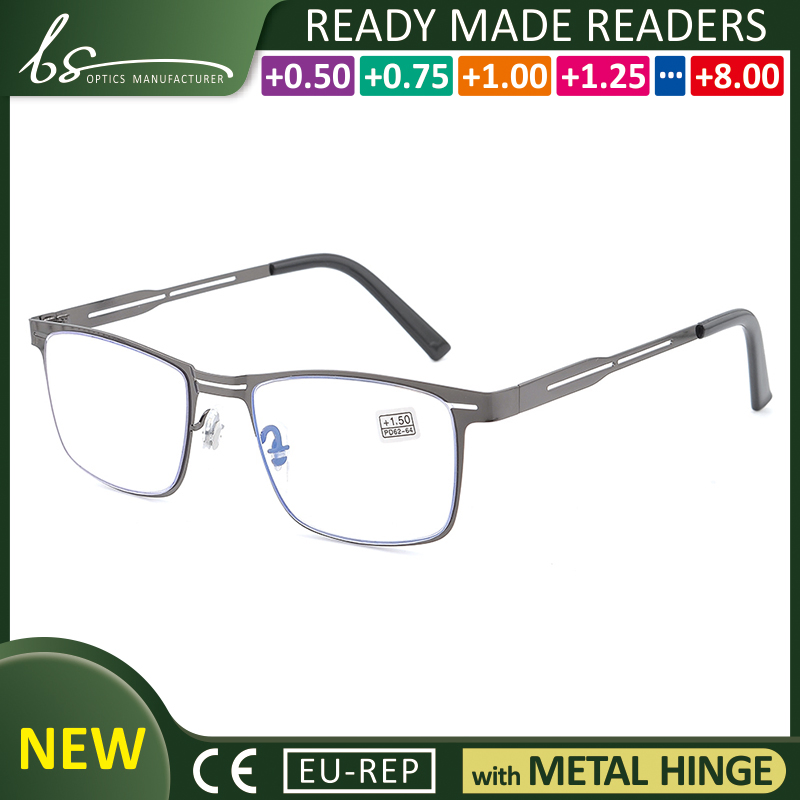 Hot Sales Rectangle Optical Frame Metal Blue Light Prescription Cheap Reading Glasses Online for Men