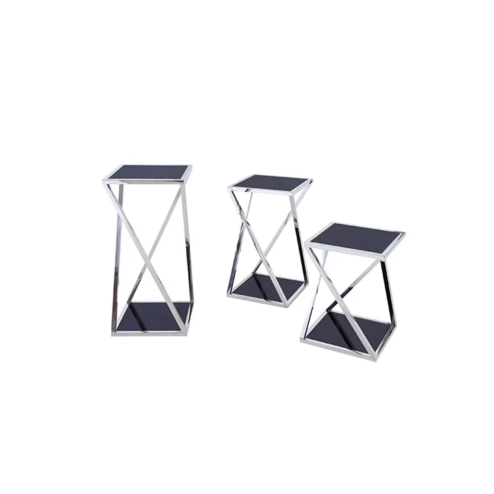 Sunlink Simple Three Sizes Square Tempered Glass Side Table Steel Flower Display Stand